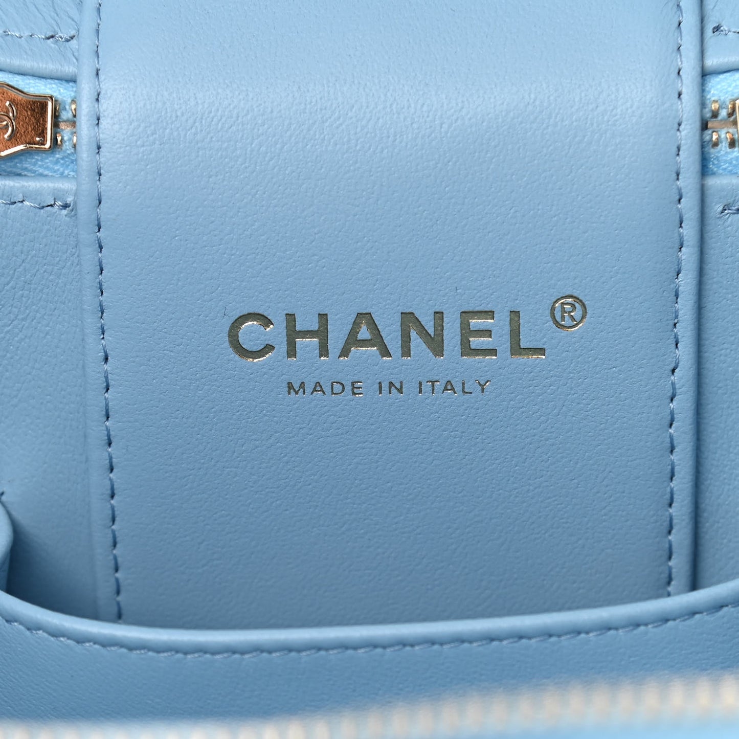 Caviar Quilted Top Handle Vanity Case With Chain Blue