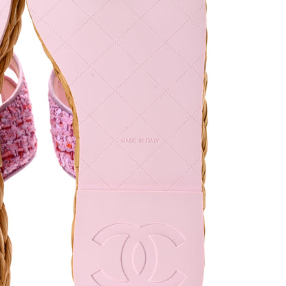 Chanel Tweed Mesh Satin CC Thong Sandals 38.5 Light Purple Pink Red 6 of 11