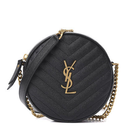 Saint Laurent Grain De Poudre Matelasse Chevron Quilted Round Vinyle Camera Bag Black 1 of 9