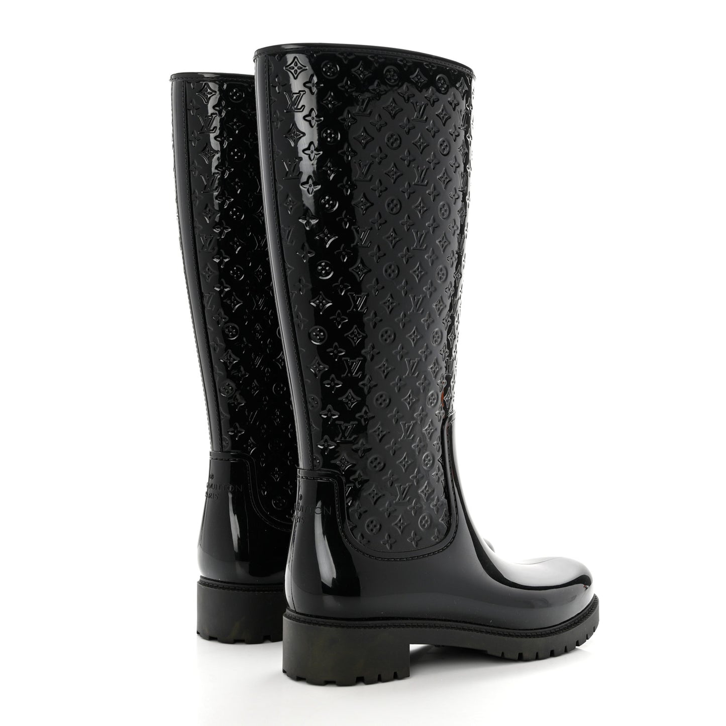 Rubber Embossed Monogram Splash Rain Boots 40 Black