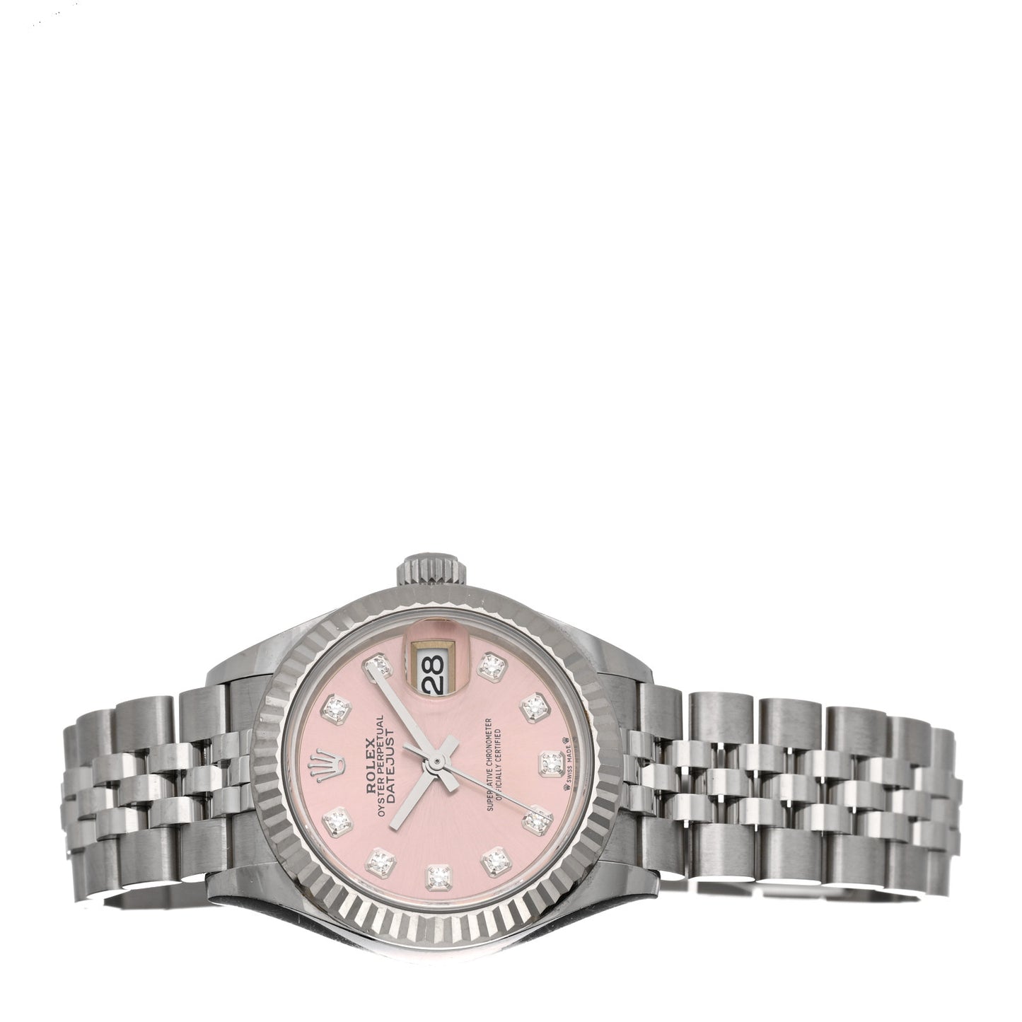 Stainless Steel 18K White Gold Diamond 28mm Oyster Perpetual Datejust Watch Pink 279174