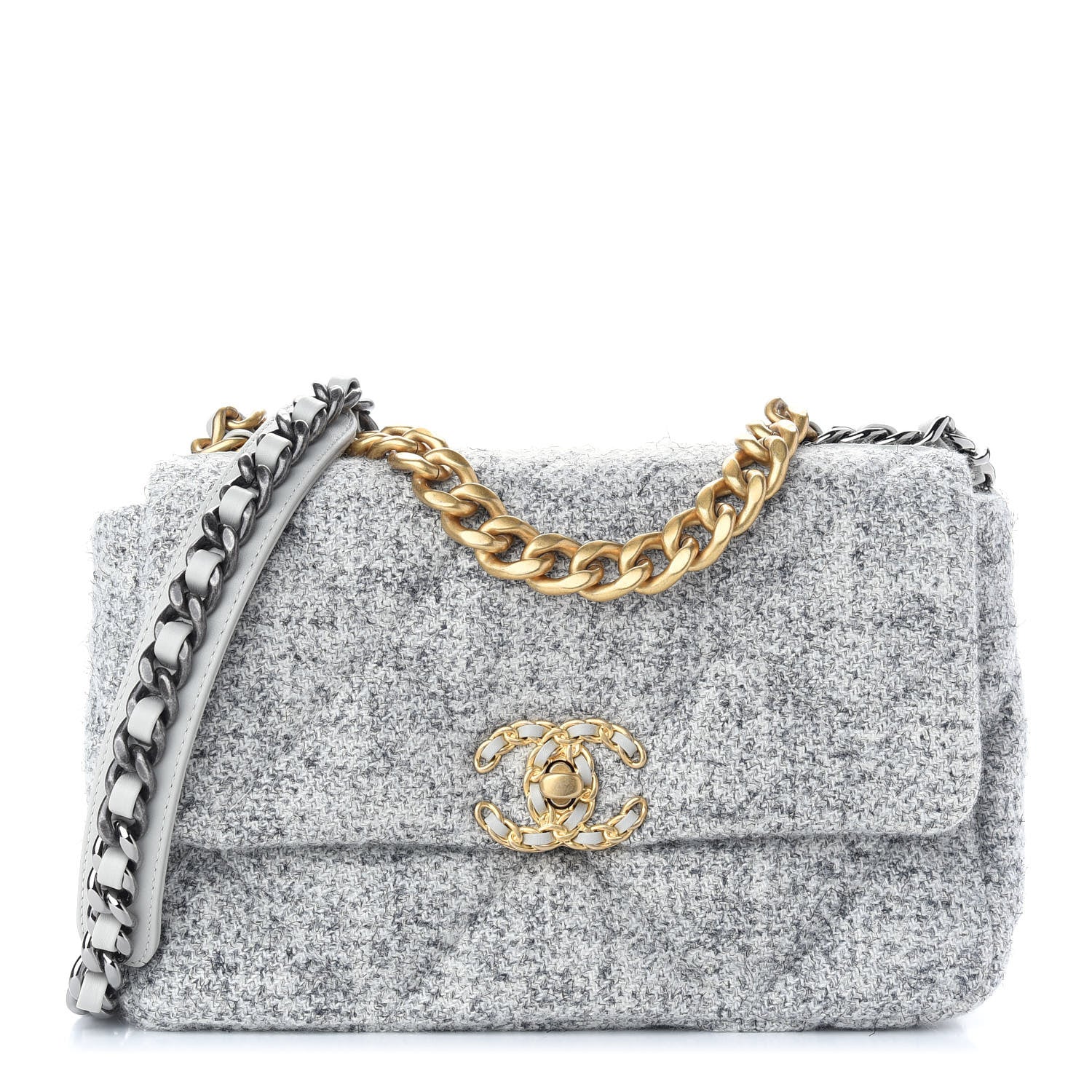 Chanel Tweed Quilted Medium Chanel 19 Flap Grey Ecru 1 of 9