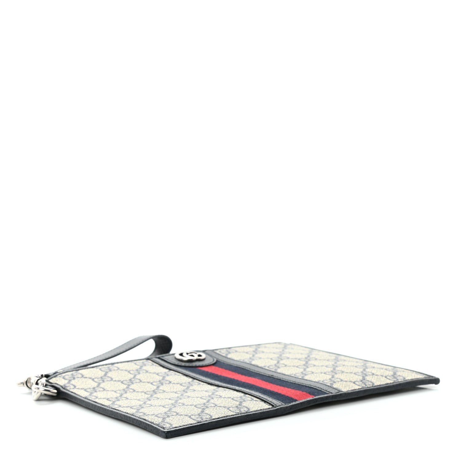 Gucci GG Supreme Monogram Textured Dollar Calfskin Web Ophidia Wristlet Pouch Beige Blue 4 of 9