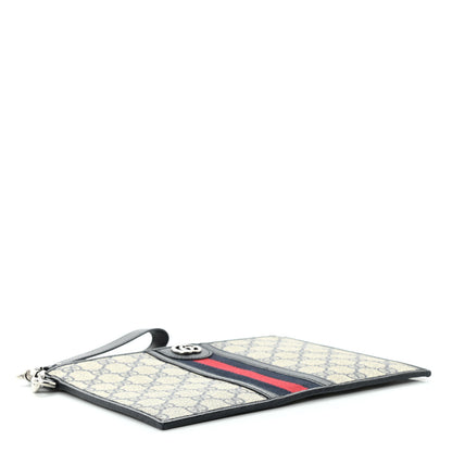 Gucci GG Supreme Monogram Textured Dollar Calfskin Web Ophidia Wristlet Pouch Beige Blue 4 of 9
