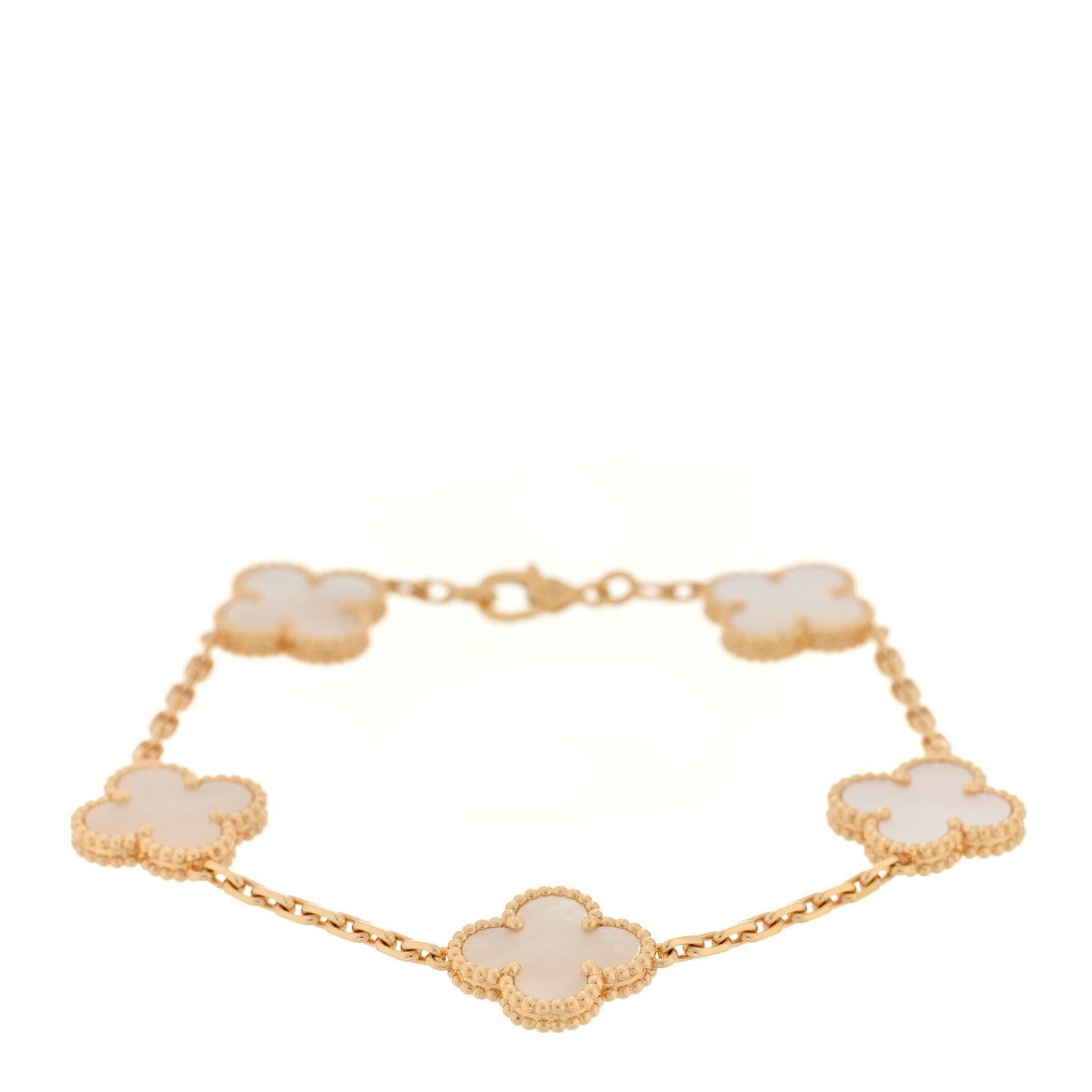 18K Yellow Gold Mother of Pearl 5 Motifs Vintage Alhambra Bracelet