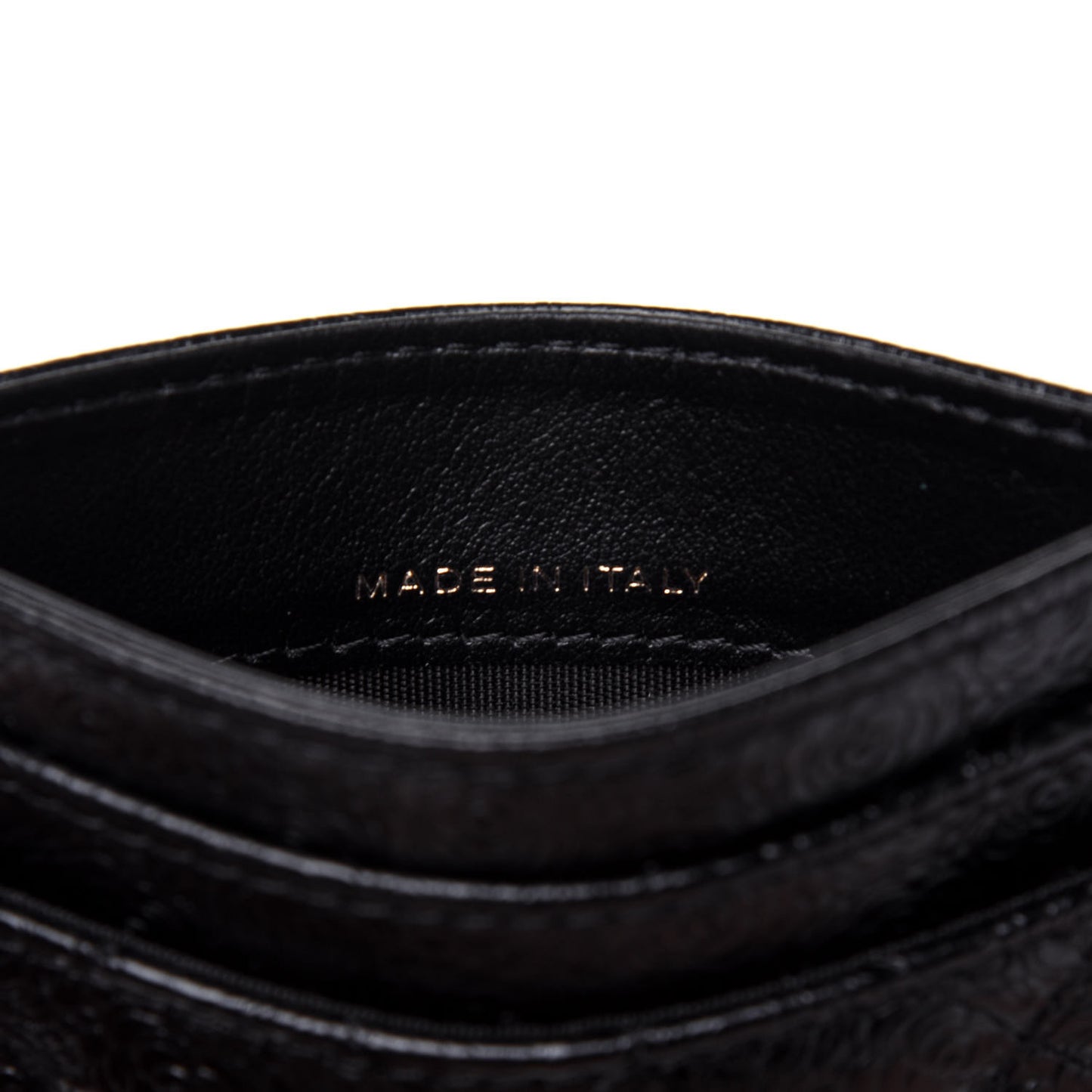 Calfskin Camellia Embossed Quilted Card Holder Black