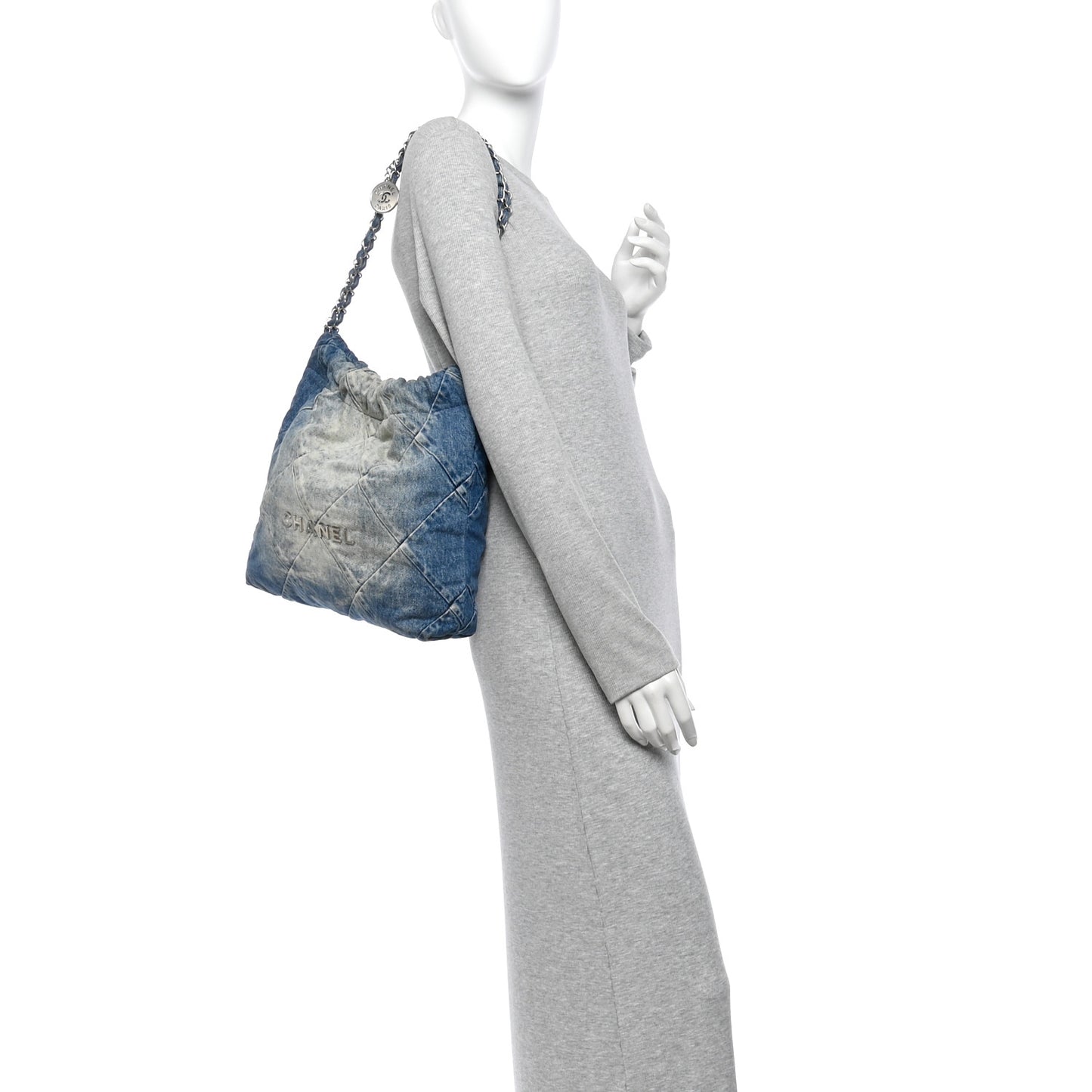 Denim Quilted Small Chanel 22 Blue