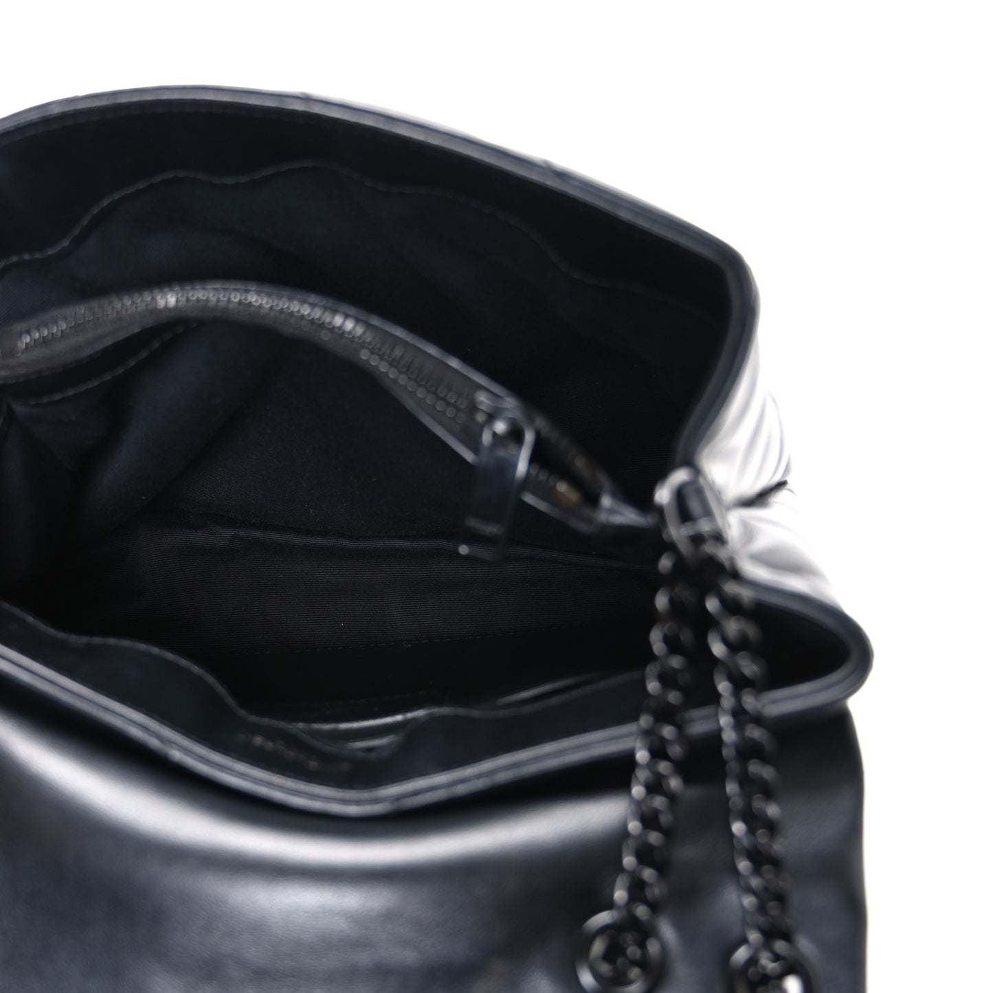 Calfskin Y Quilted Monogram Monochrome Small Loulou Chain Satchel Black