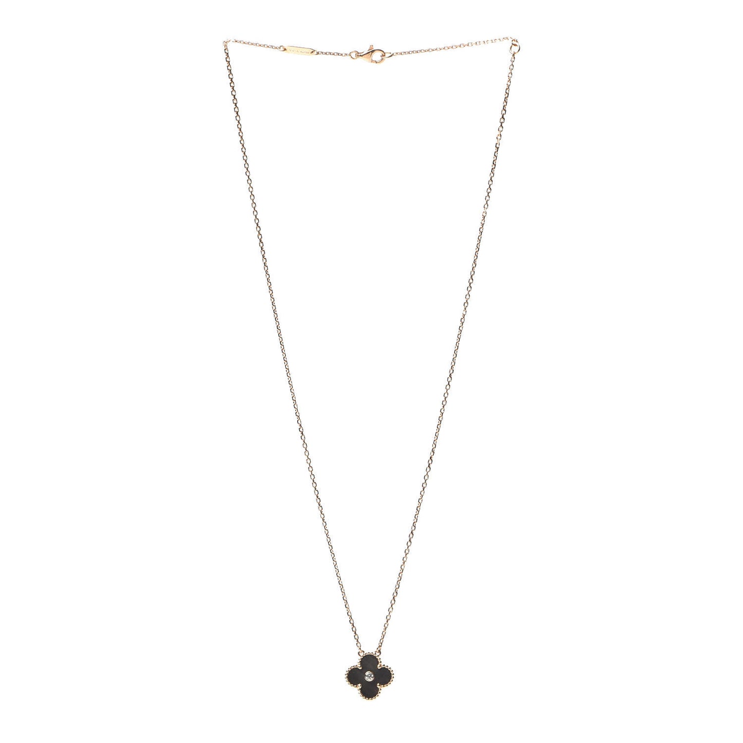 18K Rose Gold Diamond Grey Mother of Pearl Vintage Alhambra Pendant Necklace