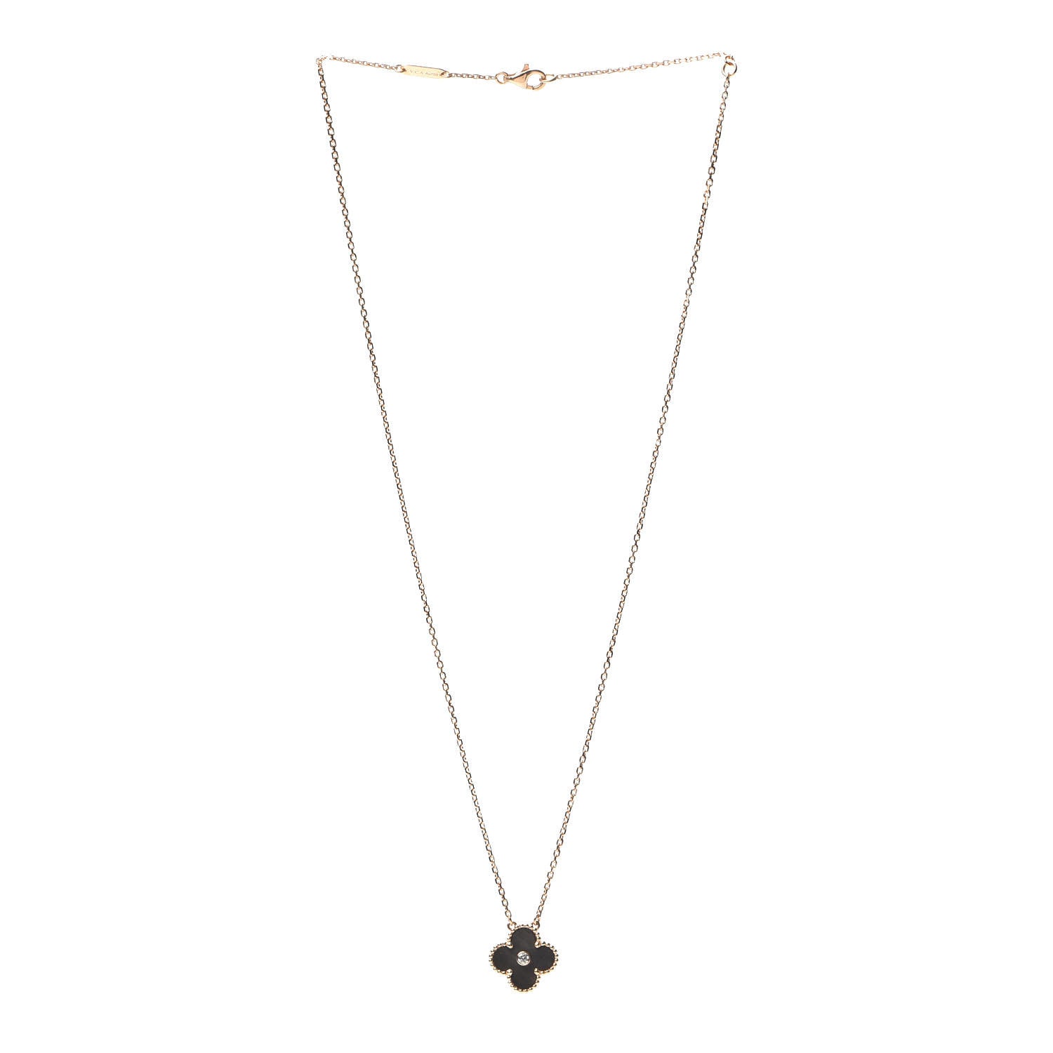 Van Cleef & Arpels 18K Rose Gold Diamond Grey Mother of Pearl Vintage Alhambra Pendant Necklace 3 of 8