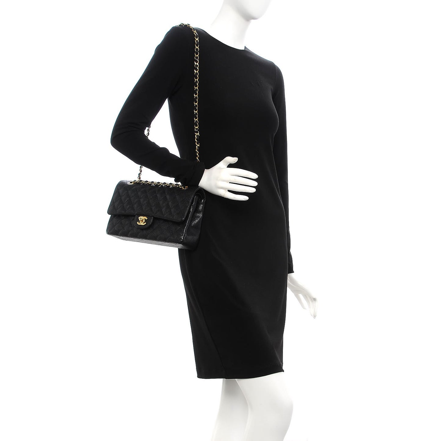 Caviar Quilted Medium Double Flap Black