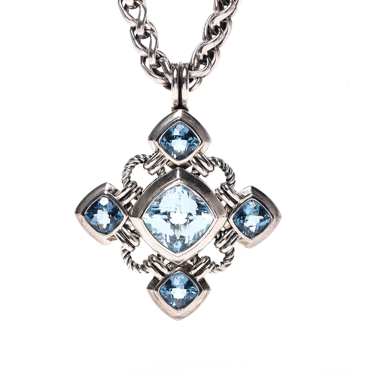 Sterling Silver Blue Topaz Renaissance Cross Enhancer Pendant Necklace
