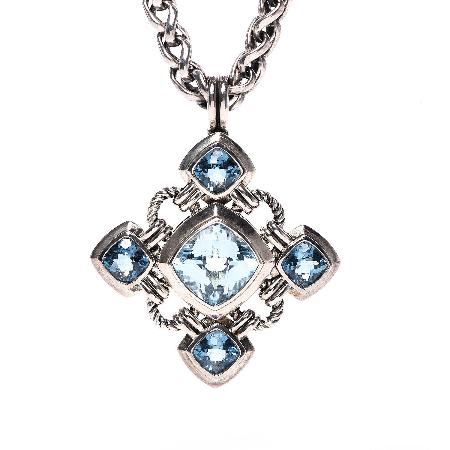 David Yurman Sterling Silver Blue Topaz Renaissance Cross Enhancer Pendant Necklace 4 of 6