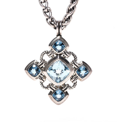 David Yurman Sterling Silver Blue Topaz Renaissance Cross Enhancer Pendant Necklace 4 of 6