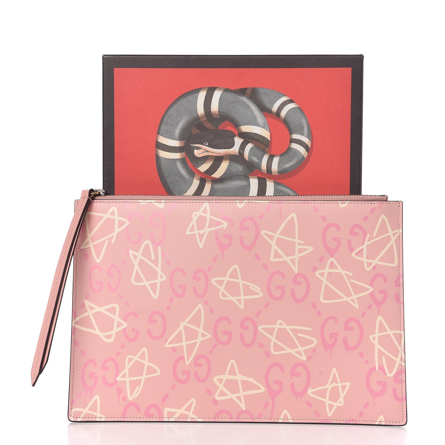 Gucci Calfskin GucciGhost Print Zip Pouch Perfect Pink Rosa Ivory 9 of 9