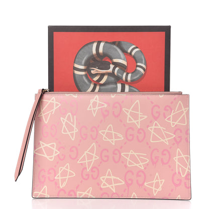 Gucci Calfskin GucciGhost Print Zip Pouch Perfect Pink Rosa Ivory 9 of 9
