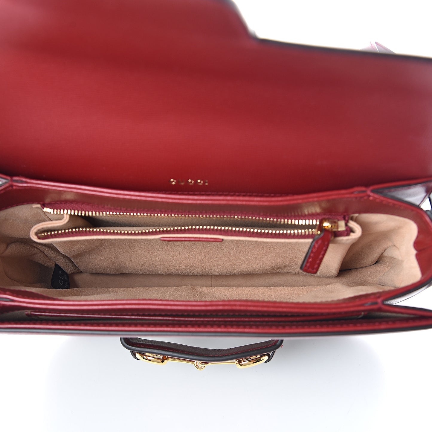 GG Supreme Monogram Azalea Calfskin Horsebit 1955 Shoulder Bag Beige Ebony New Cherry Red
