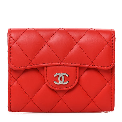 Chanel Lambskin Quilted Flap Card Holder Wallet Red 1 of 7