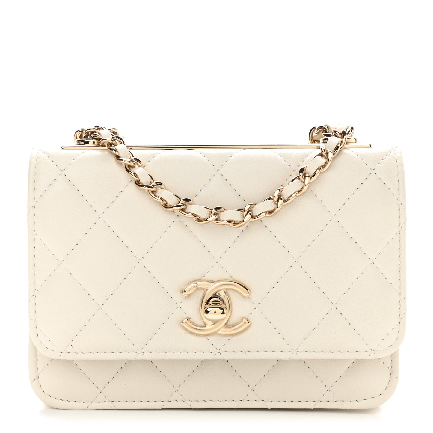 Lambskin Quilted Mini Trendy CC Wallet On Chain WOC White