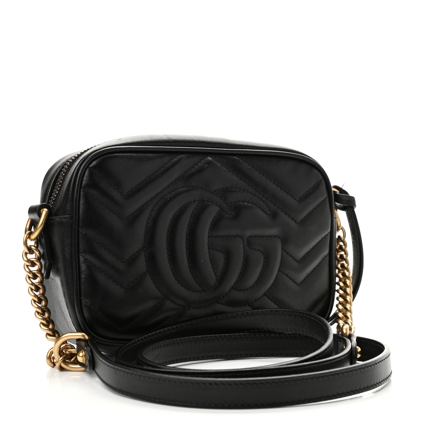 Calfskin Matelasse Mini GG Marmont Chain Shoulder Bag Black