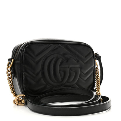 Gucci Calfskin Matelasse Mini GG Marmont Chain Shoulder Bag Black 3 of 15