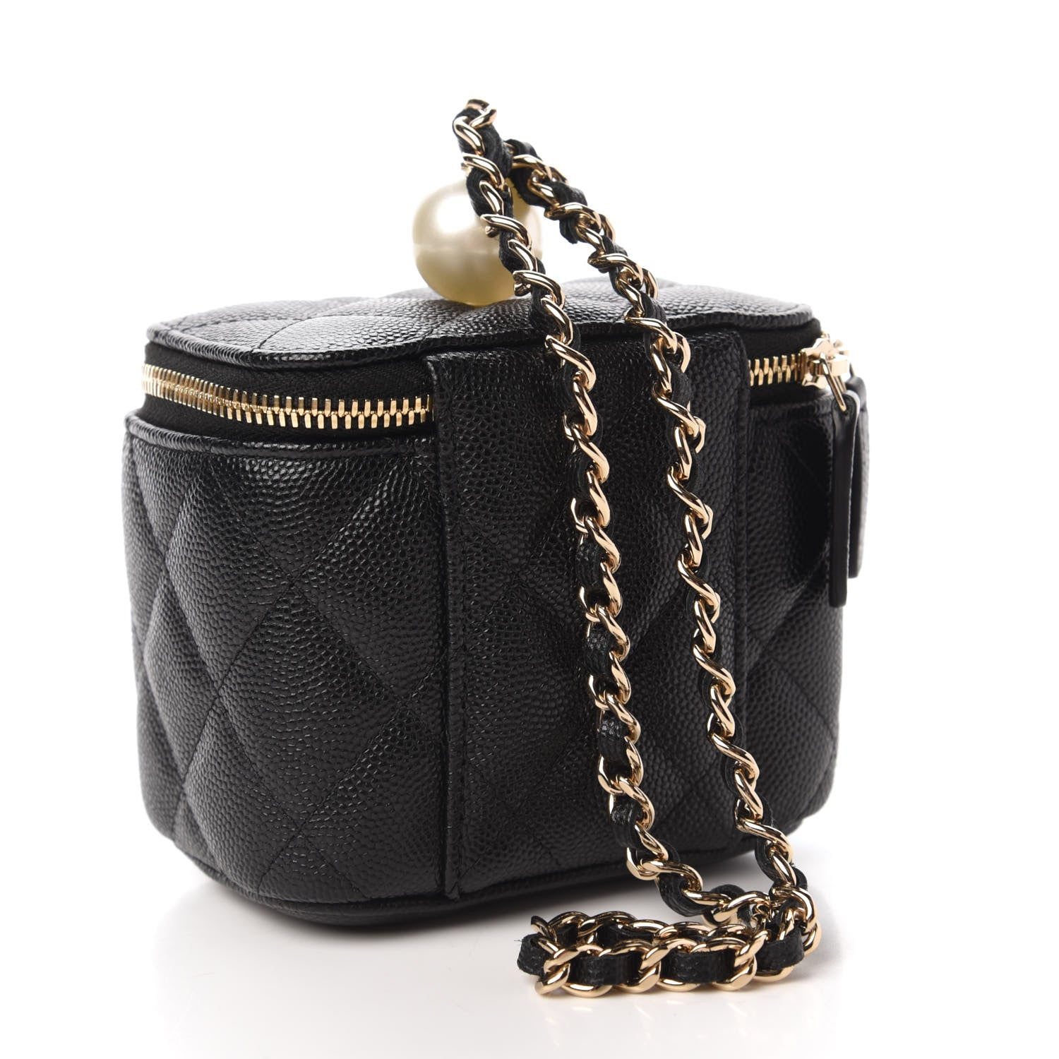 Chanel Caviar Quilted Mini Pearl On Top Vanity Case With Chain Black 3 of 11