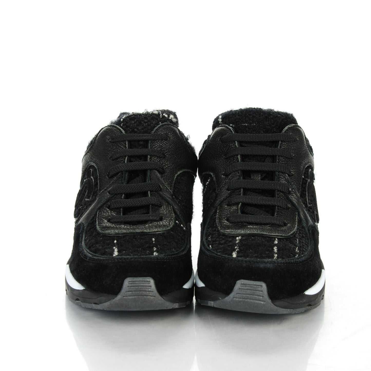 Suede Tweed Goatskin CC Sneakers 34.5 Black