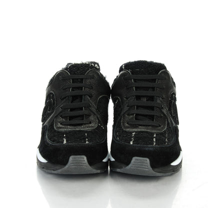 Chanel Suede Tweed Goatskin CC Sneakers 34.5 Black 2 of 8