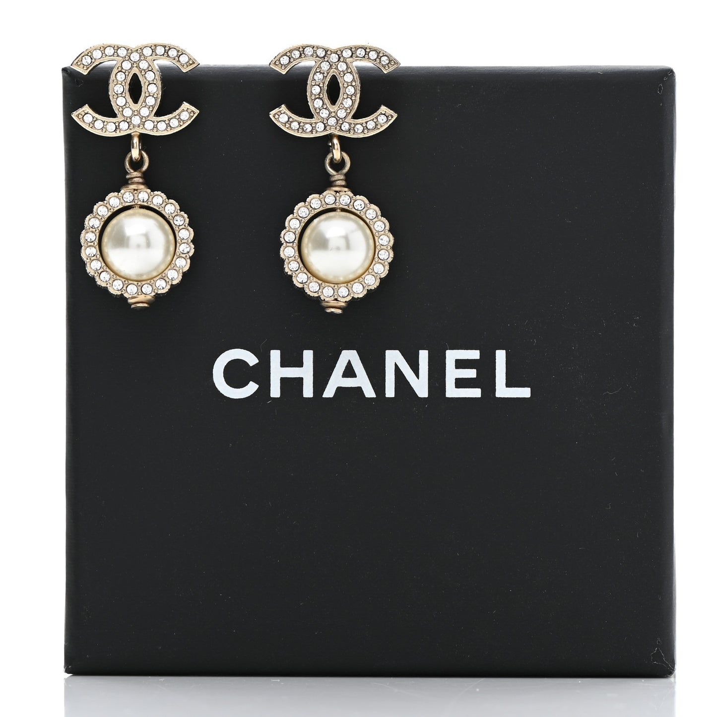 Crystal Pearl Pearls Coronation CC Drop Earrings Gold