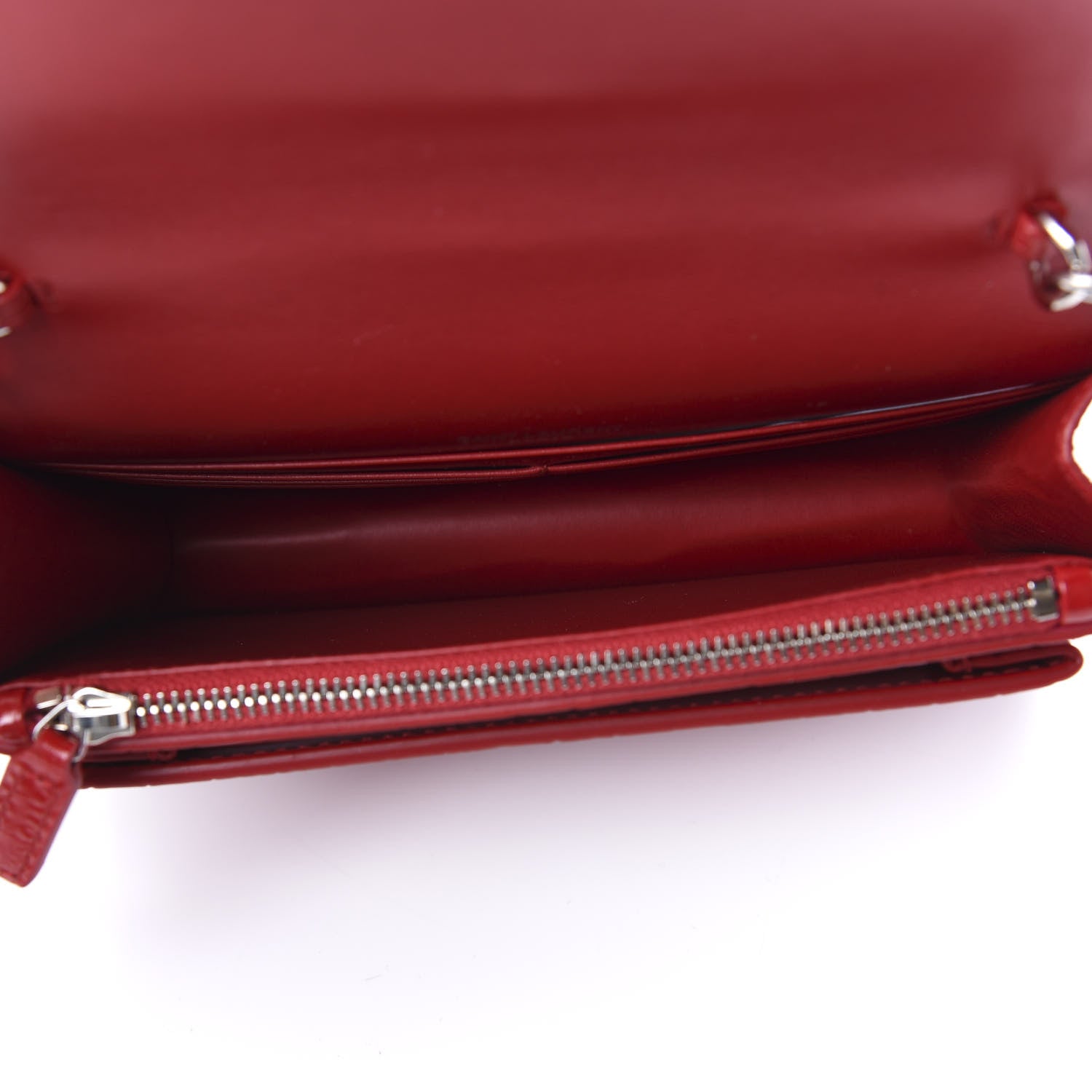 Saint Laurent Calfskin Crocodile Embossed Monogram Sunset Chain Wallet Rouge Eros 5 of 9