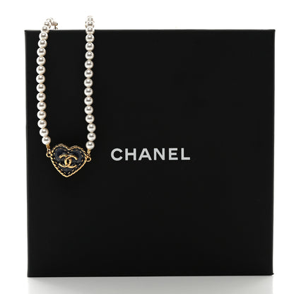 Chanel Metal Denim CC Heart Choker Gold Blue Pearly White 5 of 5