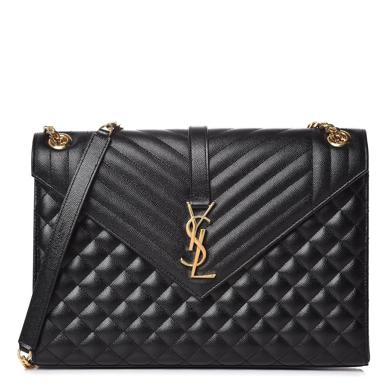Saint Laurent Grain De Poudre Textured Mixed Matelasse Large Triquilt Monogram Satchel Black 1 of 7