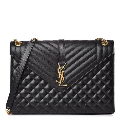 Saint Laurent Grain De Poudre Textured Mixed Matelasse Large Triquilt Monogram Satchel Black 1 of 9