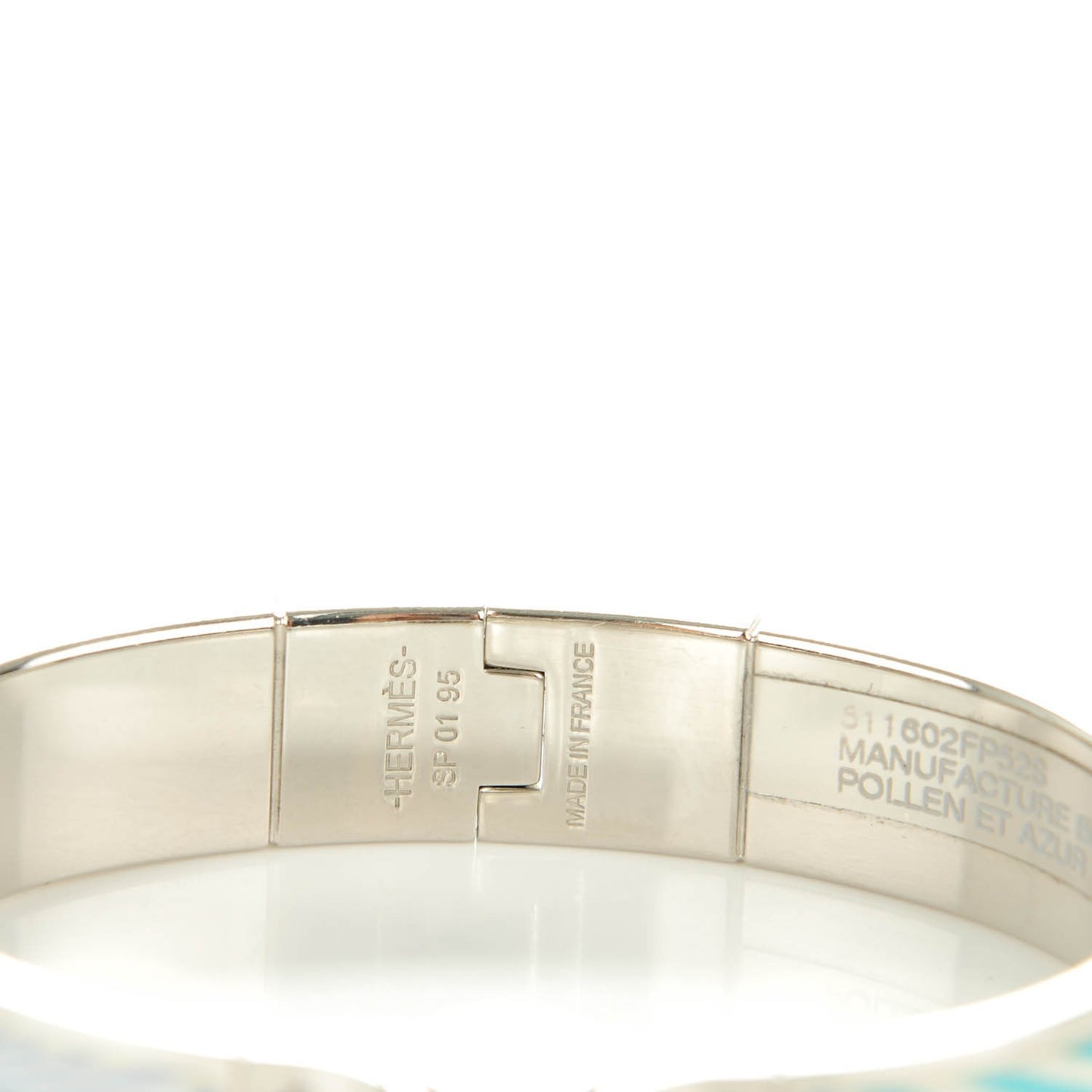 Enamel Printed Narrow Manufacture de Boucleries Hinged Bracelet S Pollen Azur
