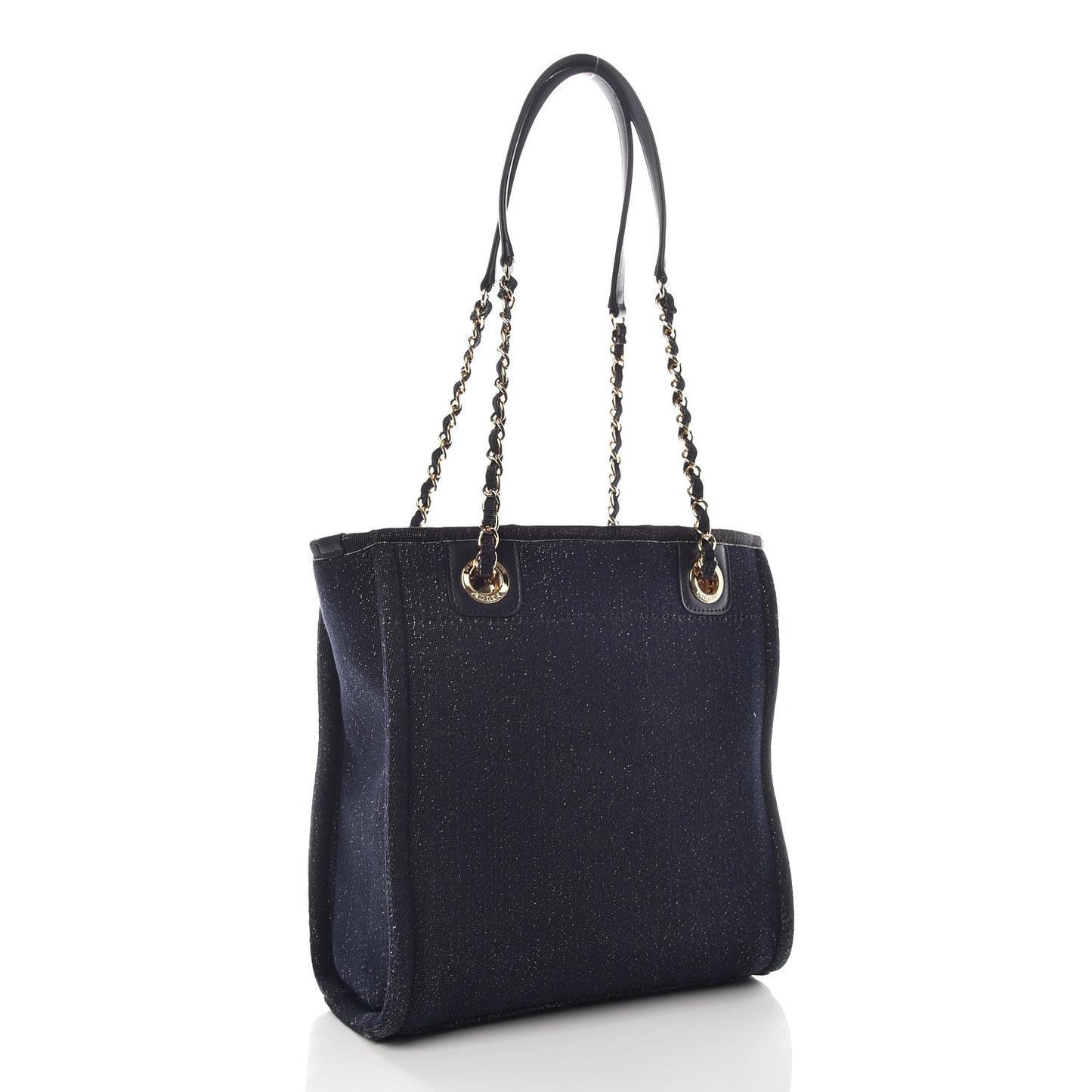 Lurex Canvas Mini Deauville Tote Navy Blue Gold