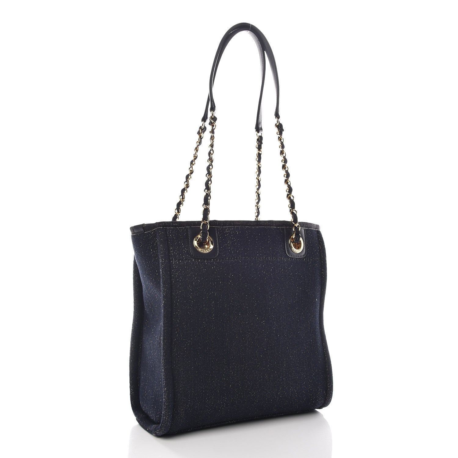 Chanel Lurex Canvas Mini Deauville Tote Navy Blue Gold 3 of 10