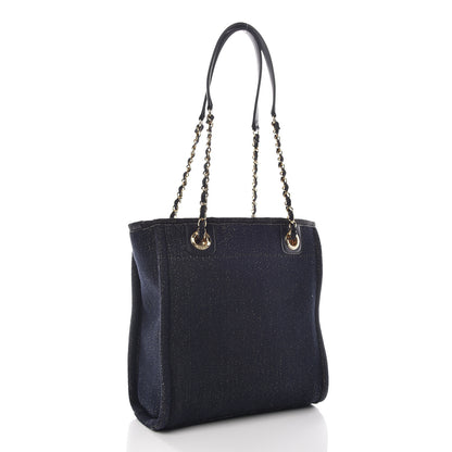 Chanel Lurex Canvas Mini Deauville Tote Navy Blue Gold 3 of 10