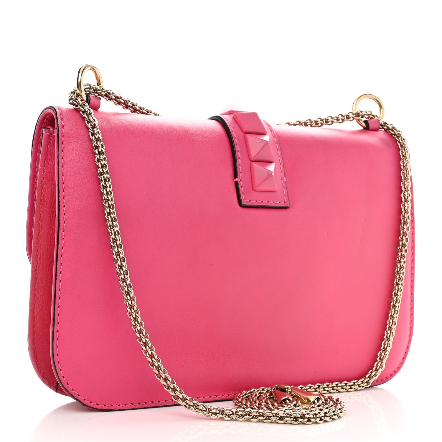 Valentino Garavani Vitello Medium Glam Lock Rockstud Flap Fuxia Fluo 2 of 10
