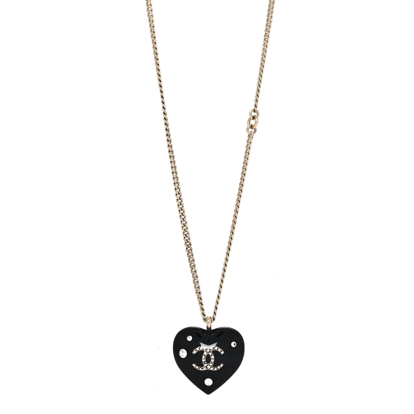 Resin Crystal CC Heart Necklace Black Gold