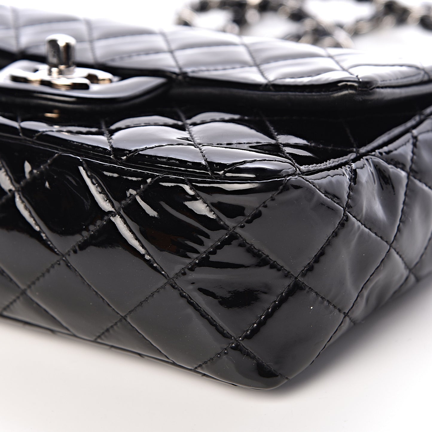 Patent Calfskin Quilted Mini Rectangular Flap Black