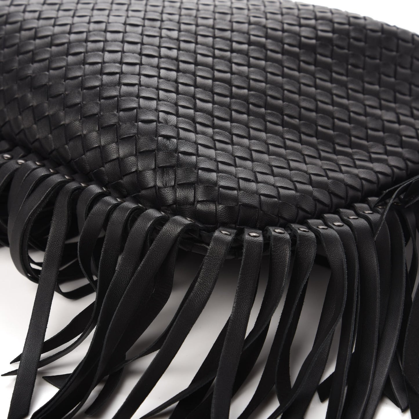 Nappa Intrecciato Veneta Large Fringed Hobo Black