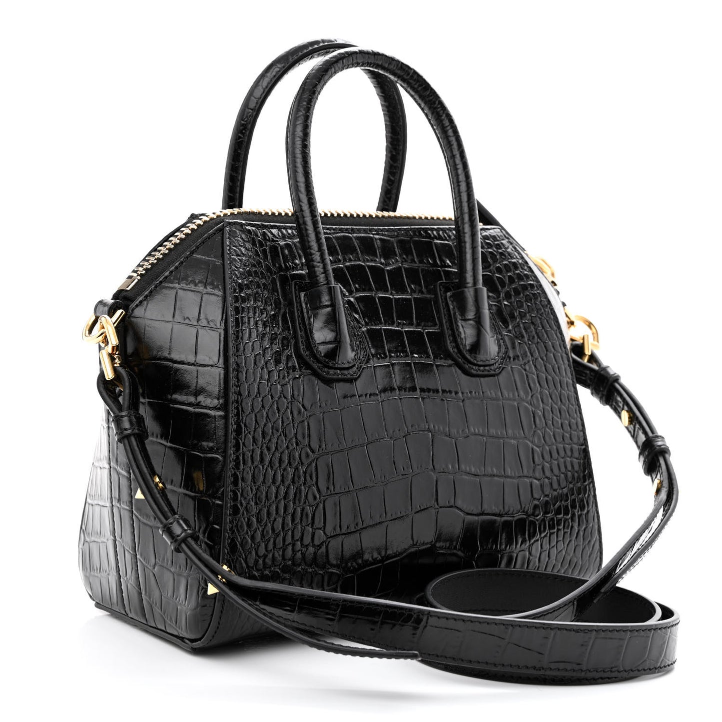 Calfskin Crocodile Embossed Mini Antigona Black