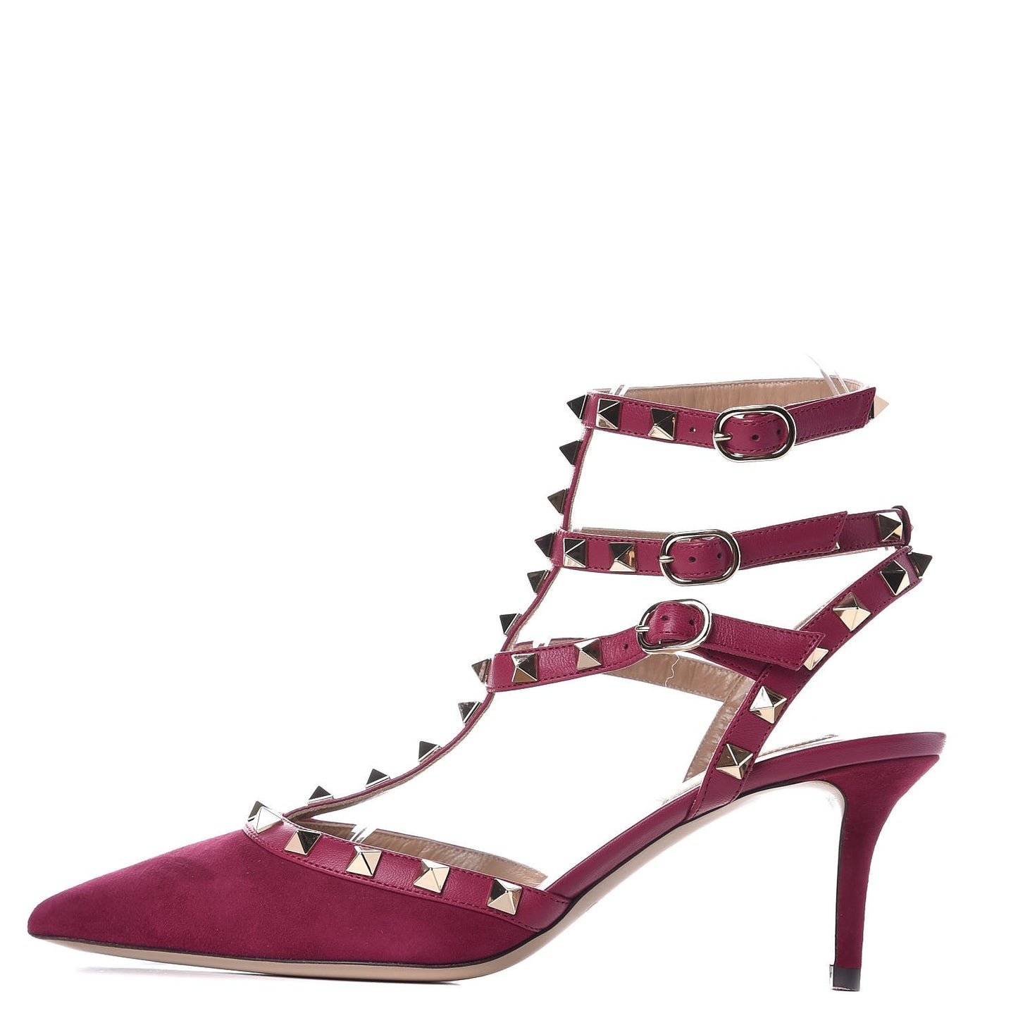 Suede Rockstud Ankle Strap Low Heel Pumps 38 Camelia
