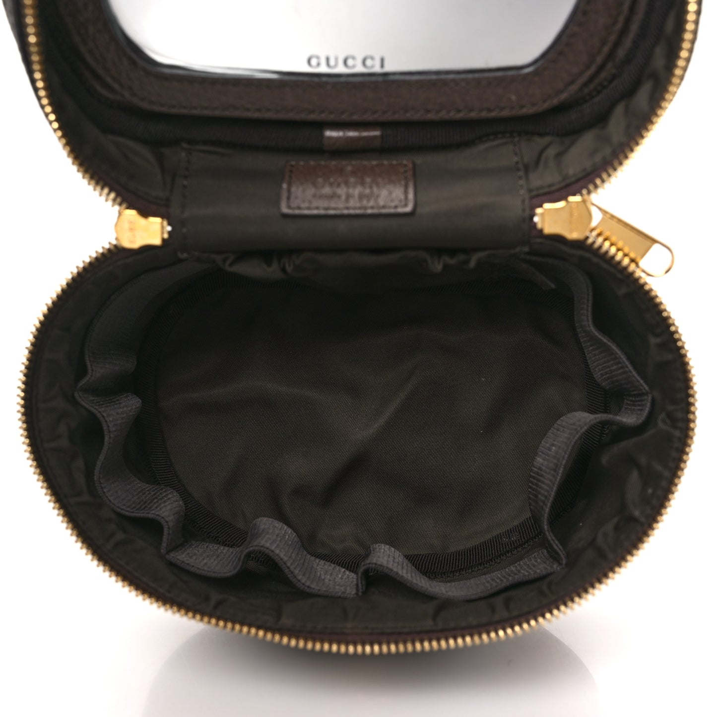 GG Supreme Monogram Textured Calfskin Web Ophidia Vanity Cosmetic Case Beige Ebony New Acero