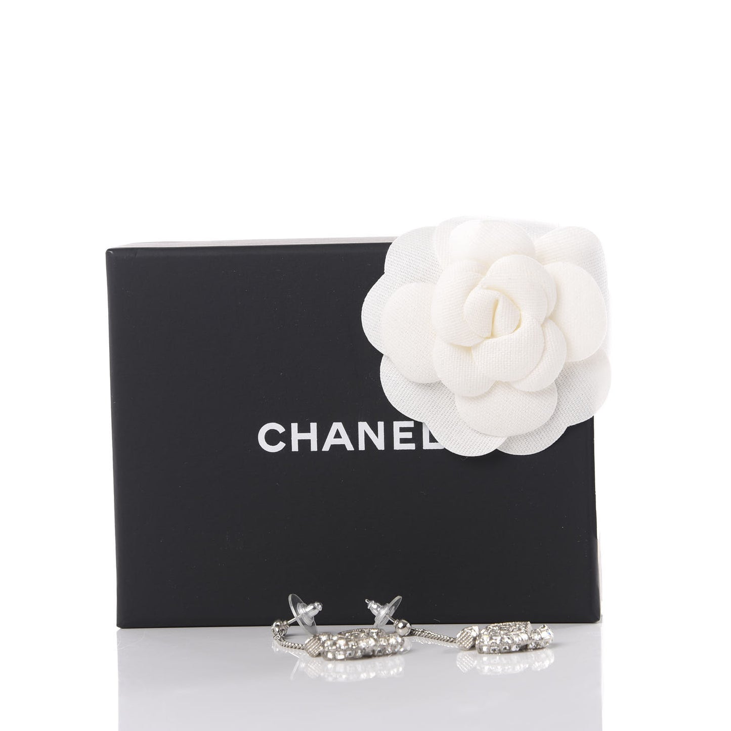 Baguette Crystal CC Drop Earrings Silver