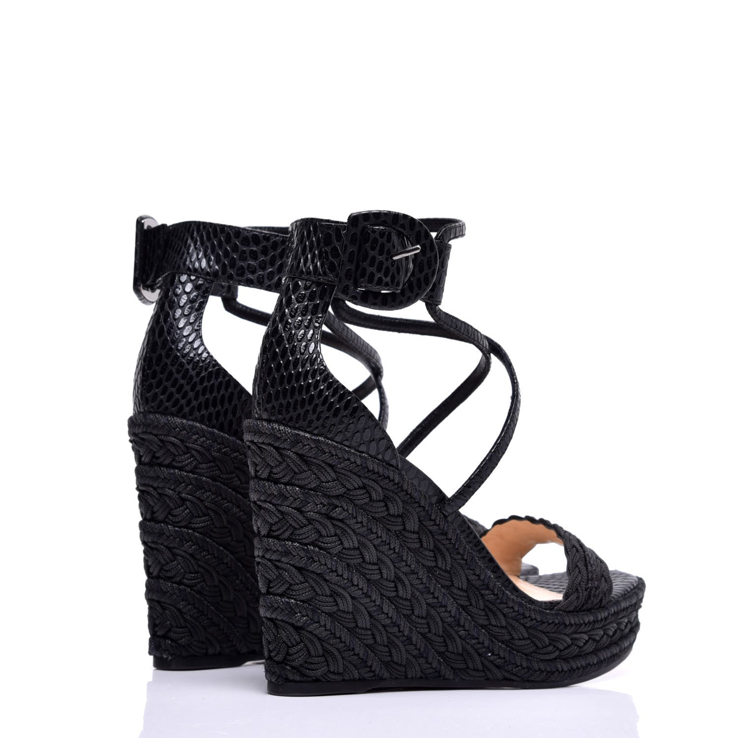 Christian Louboutin Cotton Braided Calfskin Bodrum 110 Wedge Sandals 36 Black 4 of 9