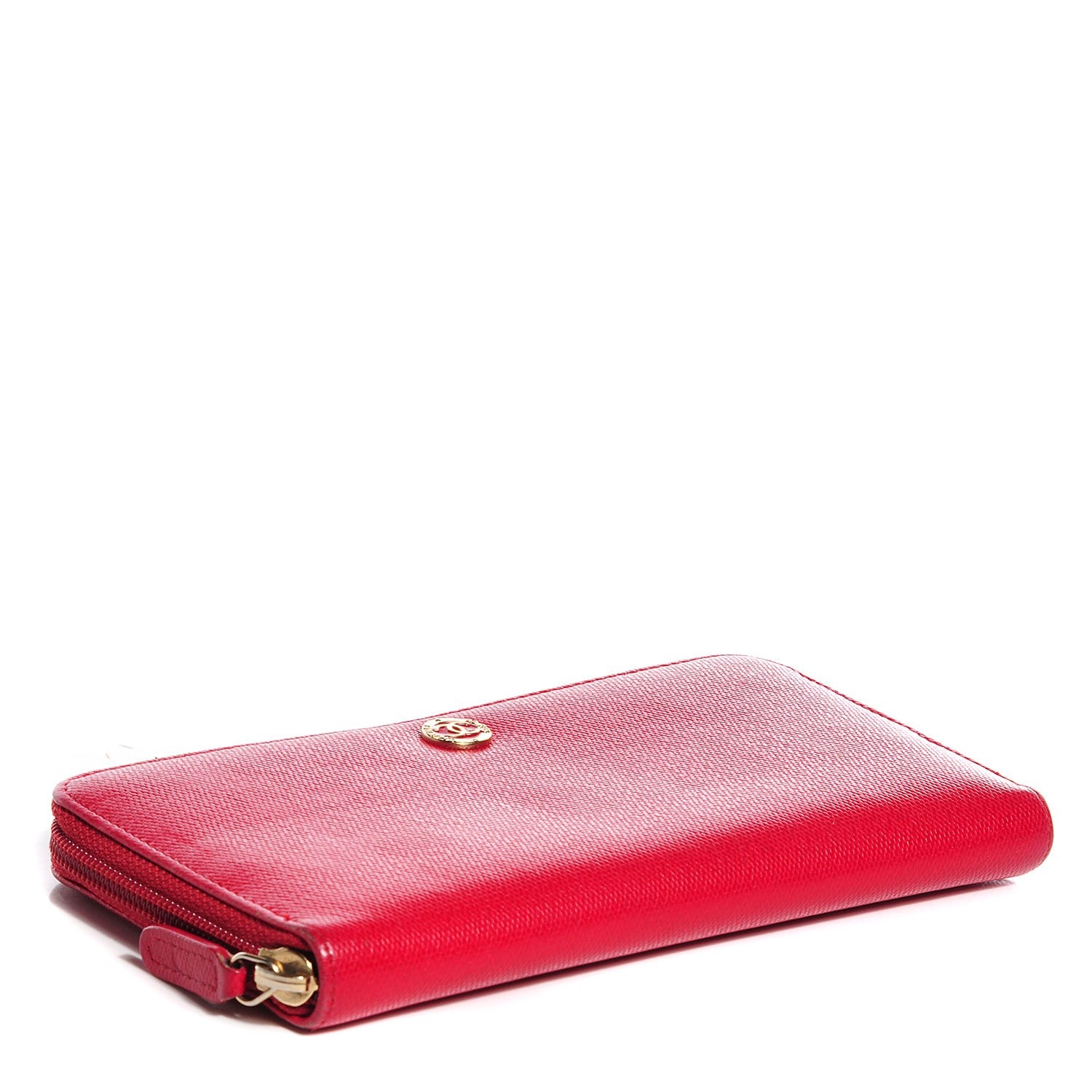 Chanel Textured Calfskin Zip Around Wallet Red 4 of 9