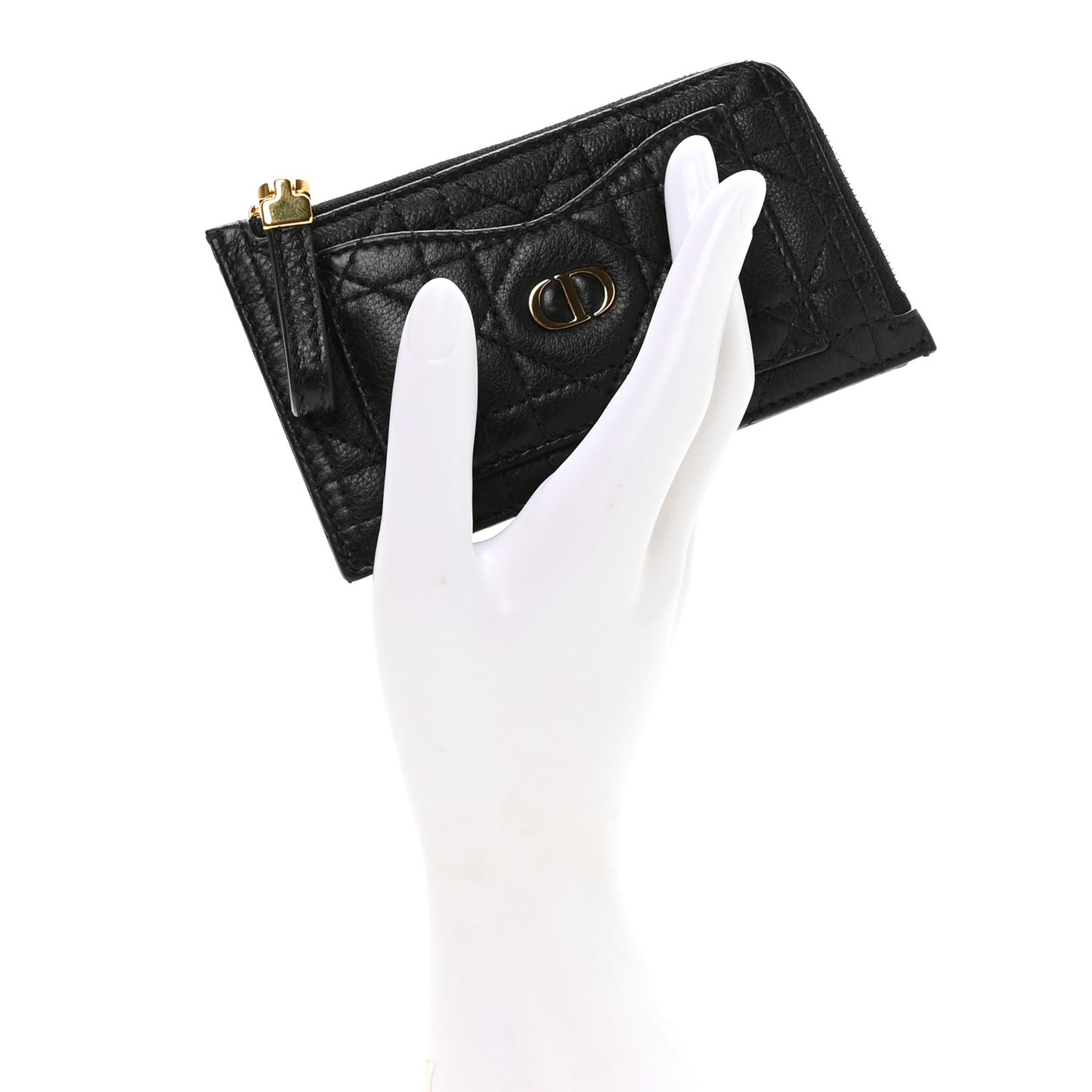 Supple Calfskin Cannage Caro Cosmos Zipped Card Holder Black