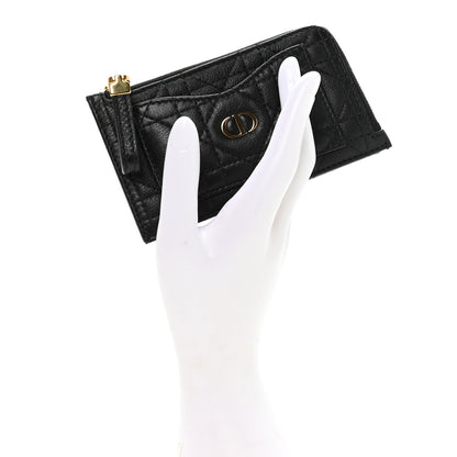 Christian Dior Supple Calfskin Cannage Caro Cosmos Zipped Card Holder Black 2 of 8