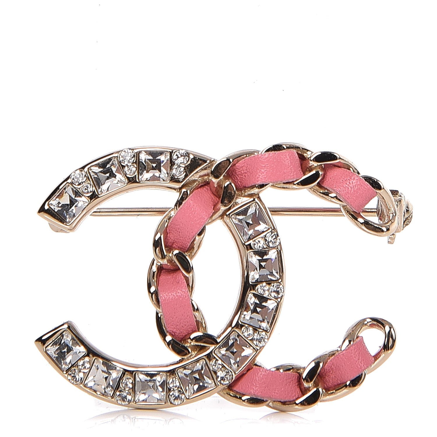 Chanel Lambskin Crystal Chain CC Brooch Pink Gold 1 of 5
